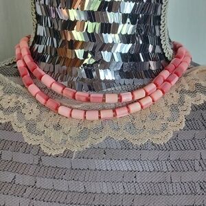 PINK TONES DOUBLE-STRAND NECKLACE ADJUSTABLE HOOK CLASP GOLD TONE HARDWARE 17"